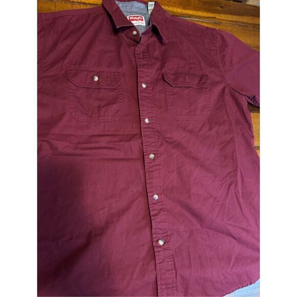 Wrangler Burgundy Mens Short Sleeve Button Up Size Large - Picture 2 of 7